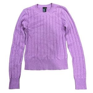 100% Cashmere Theory Super Soft Purple Cable Knit Sweater Petite P/TP